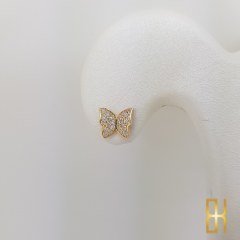 Taşlı Kelebek Küpe Sarı Altın