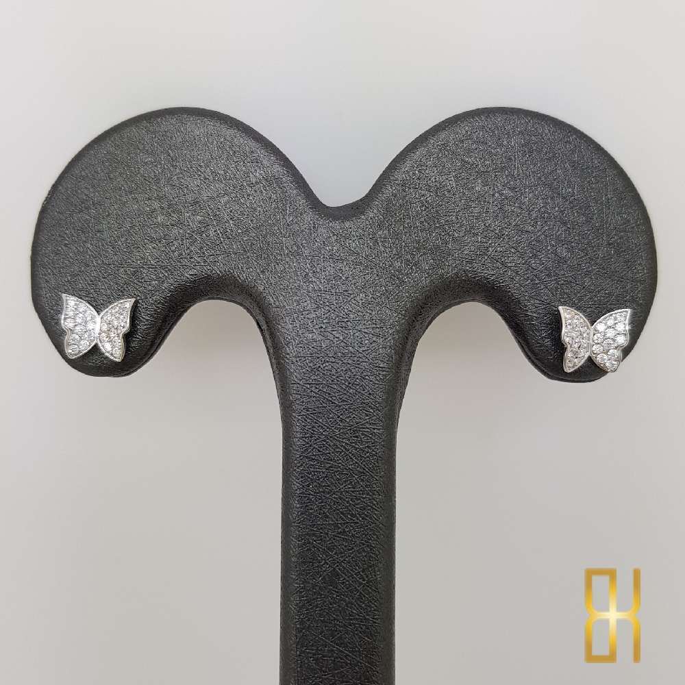 Taşlı Kelebek Küpe Beyaz Altın