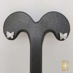 Taşlı Kelebek Küpe Beyaz Altın