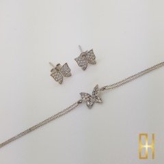 Taşlı Kelebek Küpe Beyaz Altın