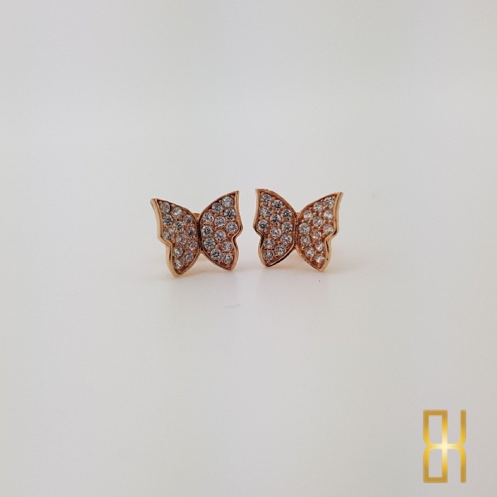 Taşlı Kelebek Küpe Rose Altın