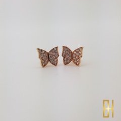 Taşlı Kelebek Küpe Rose Altın