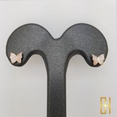 Taşlı Kelebek Küpe Rose Altın