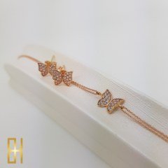 Taşlı Kelebek Küpe Rose Altın