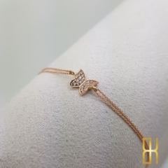 Taşlı Kelebek Bileklik Rose Altın