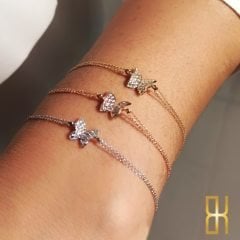 Taşlı Kelebek Bileklik Rose Altın