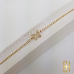 Taşlı Kelebek Bileklik Sarı Altın