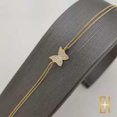 Taşlı Kelebek Bileklik Sarı Altın