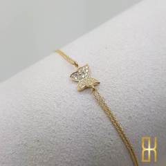 Taşlı Kelebek Bileklik Sarı Altın