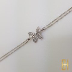 Taşlı Kelebek Bileklik Beyaz Altın