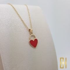 Kırmızı Kalp Kolye Ucu Altın