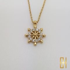 Gemi Dümeni Taşlı Altın Kolye