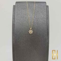 Gemi Dümeni Taşlı Altın Kolye