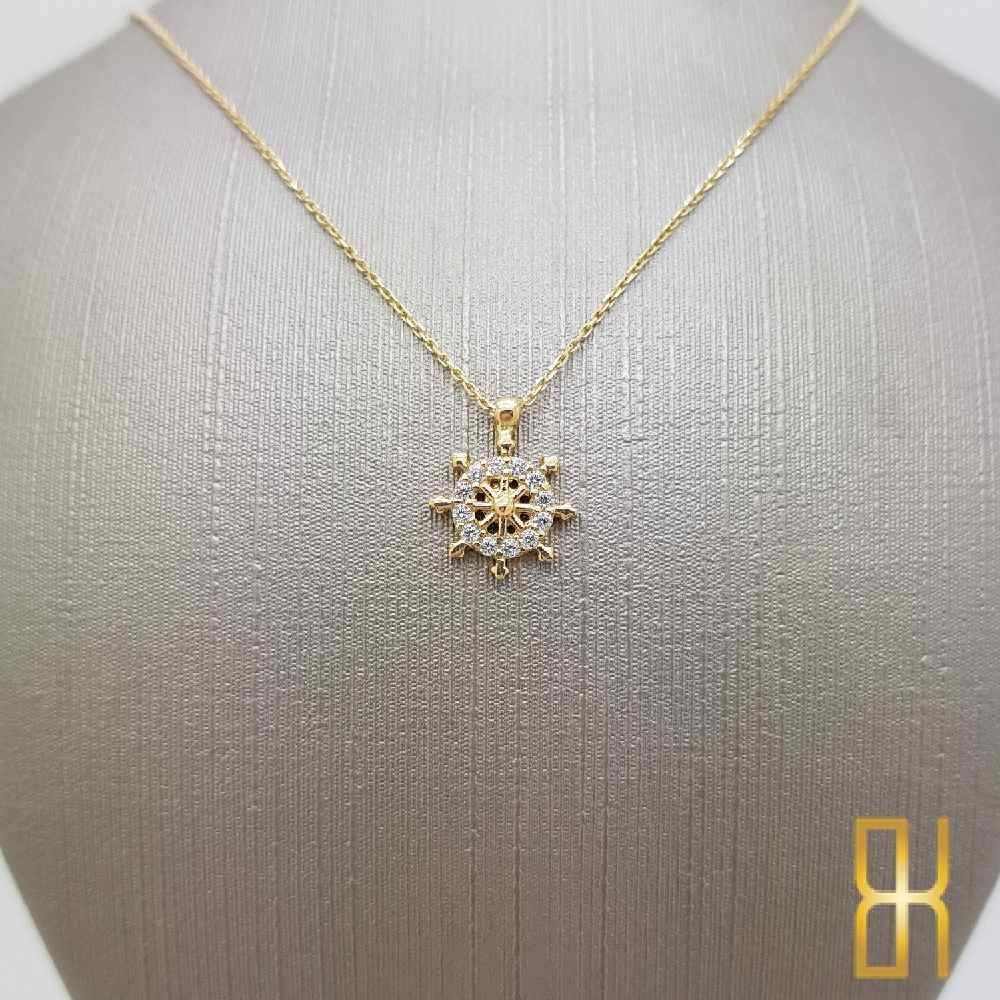 Gemi Dümeni Taşlı Altın Kolye