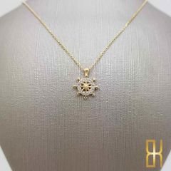 Gemi Dümeni Taşlı Altın Kolye