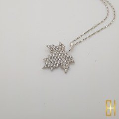 Taşlı Çınar Ağacı Yaprağı Kolye