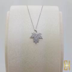 Taşlı Çınar Ağacı Yaprağı Kolye