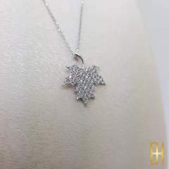 Taşlı Çınar Ağacı Yaprağı Kolye