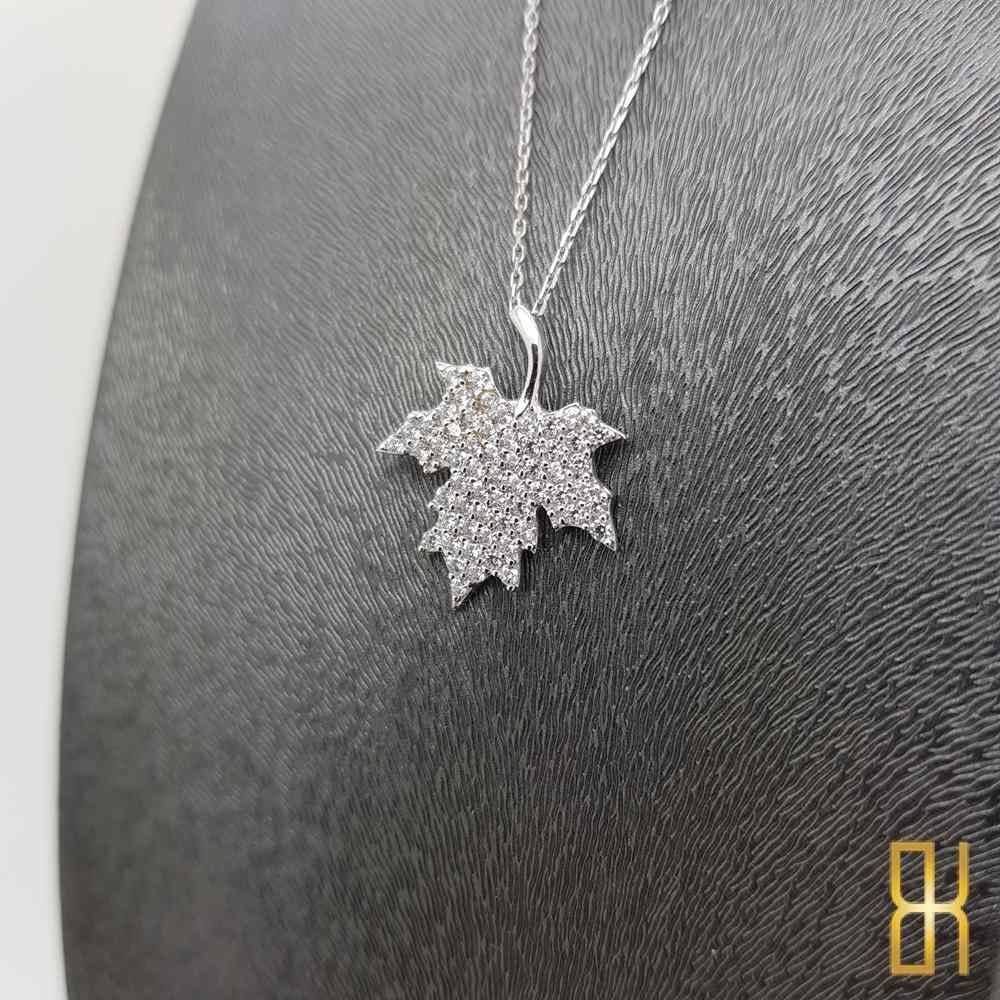 Taşlı Çınar Ağacı Yaprağı Kolye