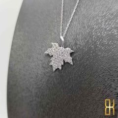 Taşlı Çınar Ağacı Yaprağı Kolye