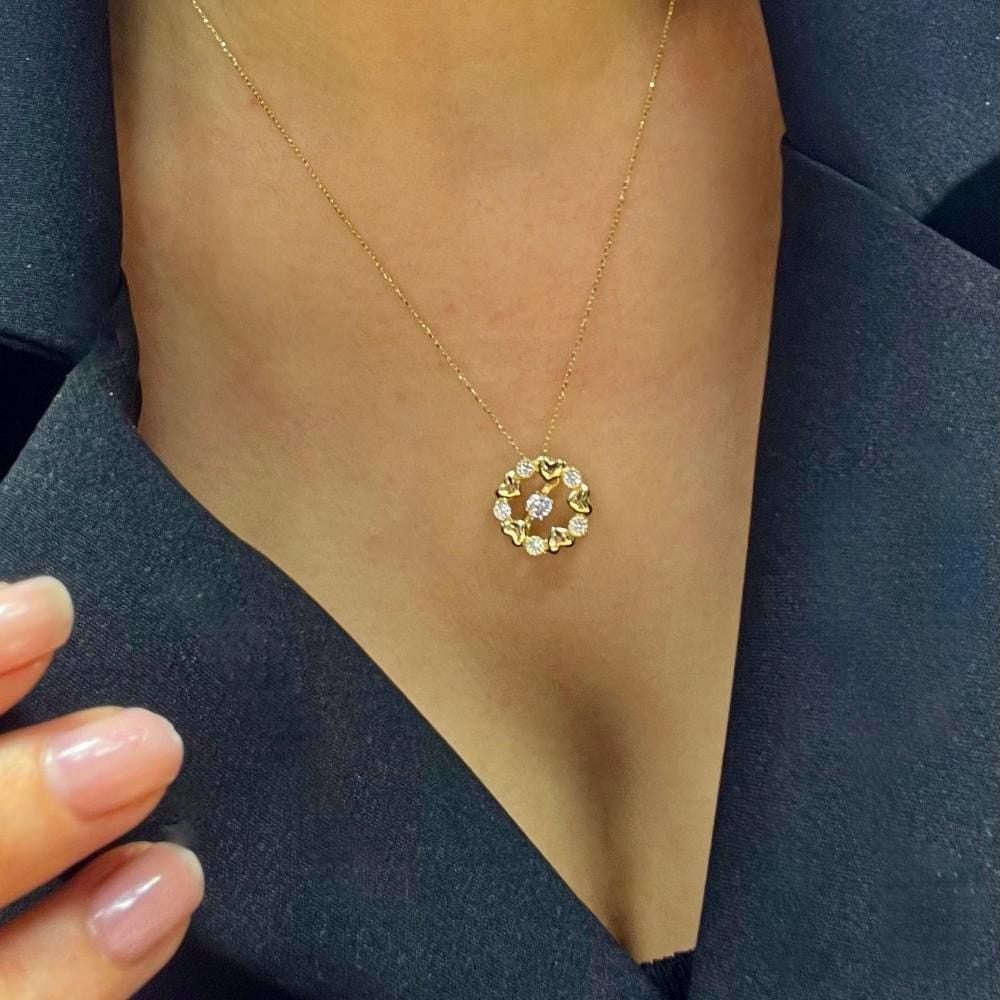 Taşlı Kalpli Kolye Altın