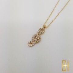 Taşlı Sol Anahtarı Kolye Altın