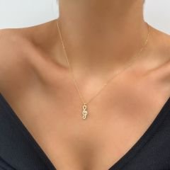 Taşlı Sol Anahtarı Kolye Altın