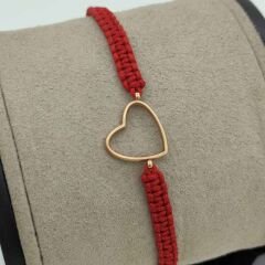 Şans Bilekliği Kalp 14 Ayar Rose Altın İpli Bileklik