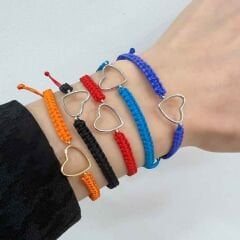 Şans Bilekliği Çift Kalp 14 Ayar Sarı Altın İpli Bileklik