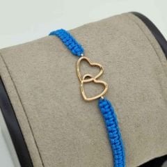 Şans Bilekliği Çift Kalp 14 Ayar Rose Altın İpli Bileklik