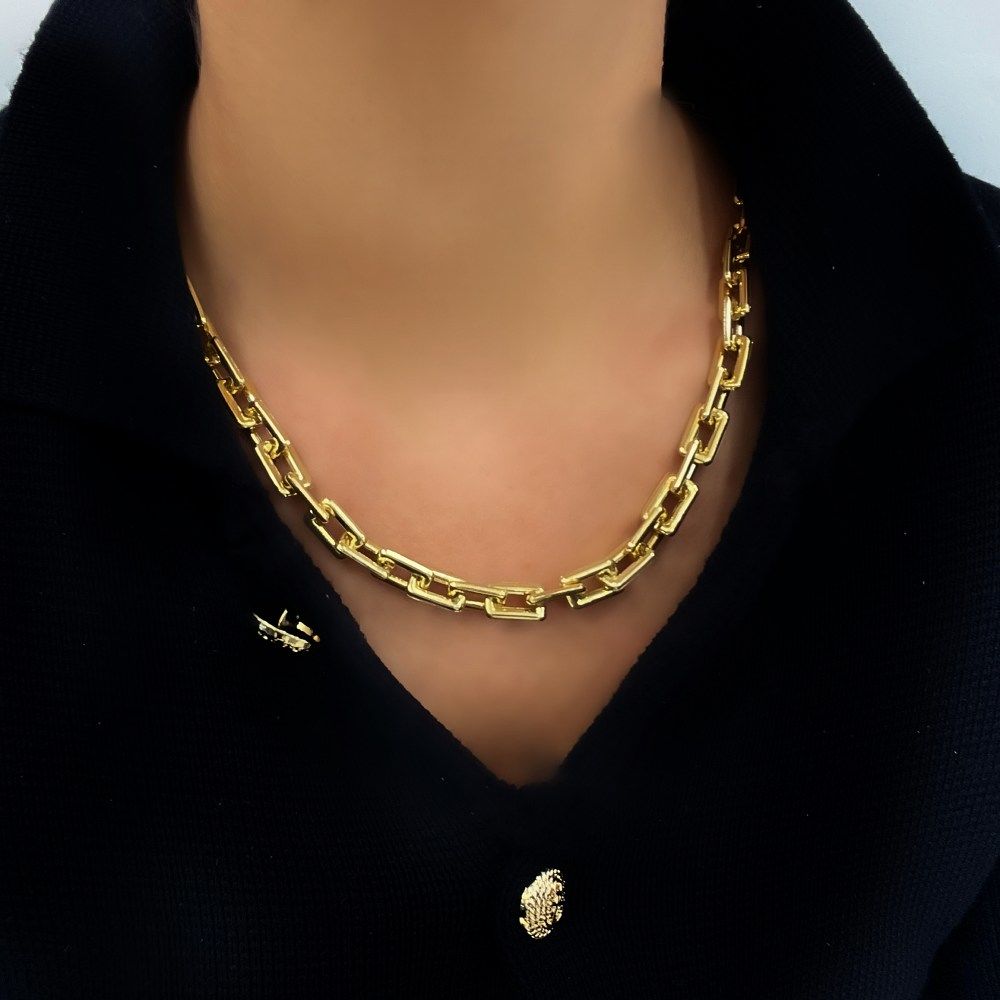 Kare Geçmeli Zincir 14 Ayar Altın 60 cm