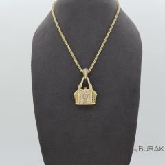 Taşlı Çanta Kolye Ucu 14 Ayar Altın