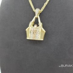 Taşlı Çanta Kolye Ucu 14 Ayar Altın