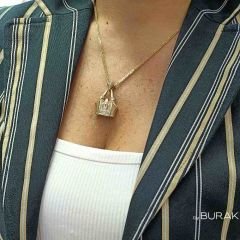 Taşlı Çanta Kolye Ucu 14 Ayar Altın