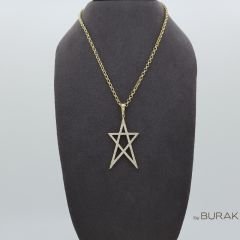 Taşlı Yıldız Kolye Ucu 14 Ayar Altın Orta Boy
