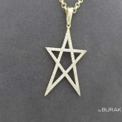 Taşlı Yıldız Kolye Ucu 14 Ayar Altın Orta Boy