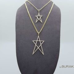 Taşlı Yıldız Kolye Ucu 14 Ayar Altın Orta Boy