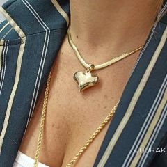 3 Boyutlu Kalp Kolye Ucu 14 Ayar Altın – Orta Boy