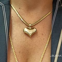 3 Boyutlu Kalp Kolye Ucu 14 Ayar Altın – Orta Boy