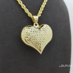 3 Boyutlu Kalp Kolye Ucu 14 Ayar Altın – Büyük Boy