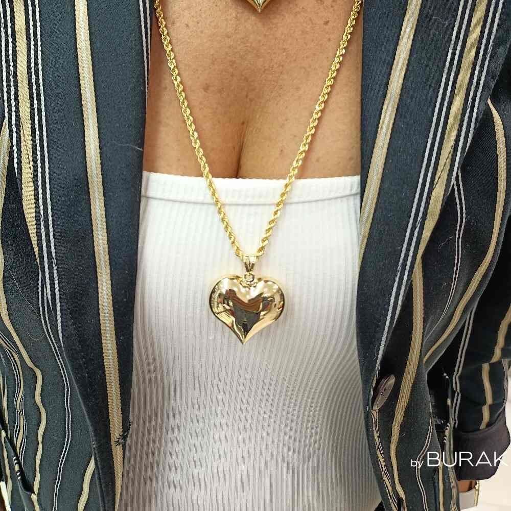 3 Boyutlu Kalp Kolye Ucu 14 Ayar Altın – Büyük Boy