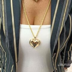 3 Boyutlu Kalp Kolye Ucu 14 Ayar Altın – Büyük Boy