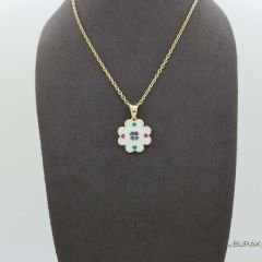 Kalp Desenli Yonca Kolye Ucu 14 Ayar Altın