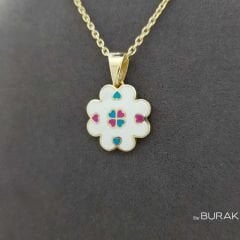 Kalp Desenli Yonca Kolye Ucu 14 Ayar Altın