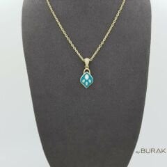 Mavi Mineli Pati Kolye Ucu 14 Ayar Altın