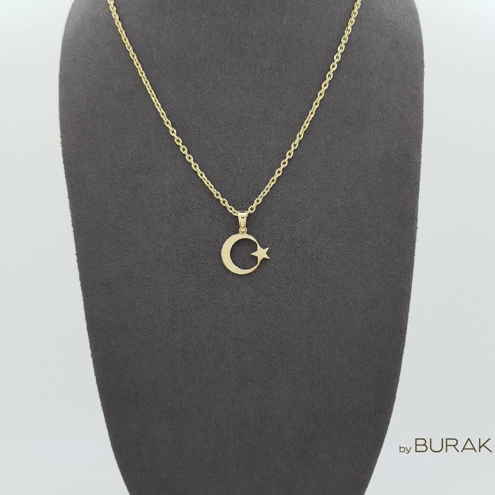 Ay Yıldız Kolye Ucu 14 Ayar Altın