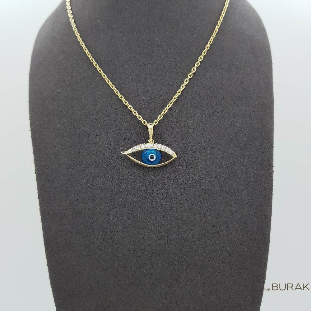Nazar Boncuklu Göz Kolye Ucu 14 Ayar Altın