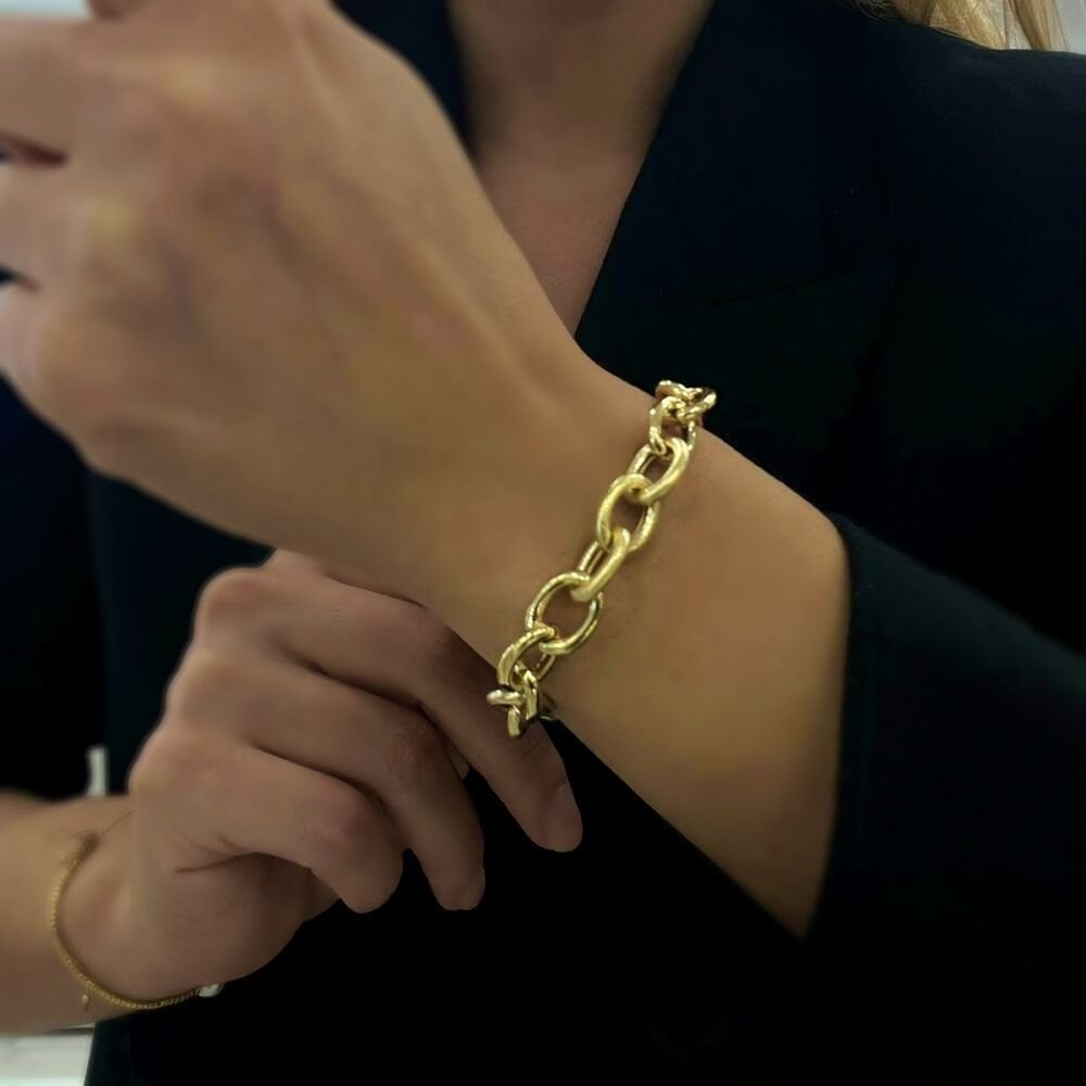 Dokulu Parlak Halka Zincir Bileklik - BLK1033