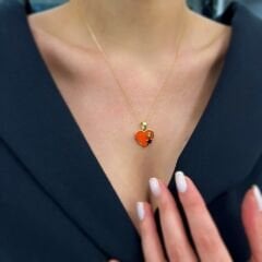 Turuncu Mineli Kalp Kolye Ucu- KLU0671