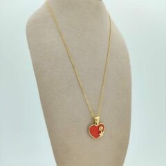 Turuncu Mineli Kalp Kolye Ucu- KLU0671